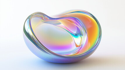 Smooth abstract transparent shape with rainbow hues, futuristic fluid glass-like object