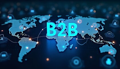 Business-to-Business Global Connectivity: A Digital World Map Visual with B2B Emphasis