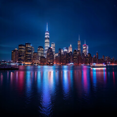 Obraz premium New York City. Night Skyline Panorama