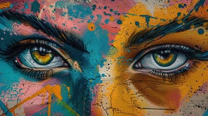Urban street art culture with vibrant murals, dynamic and artistic, Urban, Bright hues, Photograph, Public art