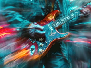Naklejka premium Urban street music photography with dynamic scenes, lively and musical, Urban, Bright hues, Photograph, Street culture