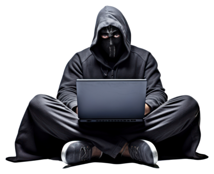 PNG Anonymous young man hacker in hood sitting playing laptop computer portrait electronics.