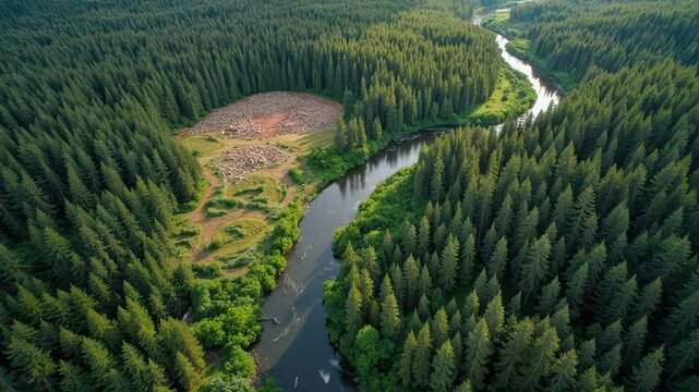 A drone captures the complex tapestry of forest management and conservation