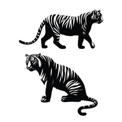 Tiger Silhouette Vector Set for Wildlife Illustrations, Tiger Silhouette for Logo or Wildlife Designs