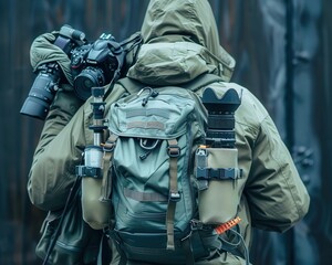 Urban wildlife rehabilitation gear with hightech equipment, dynamic and practical, Urban, Cool tones, Photograph, Animal care