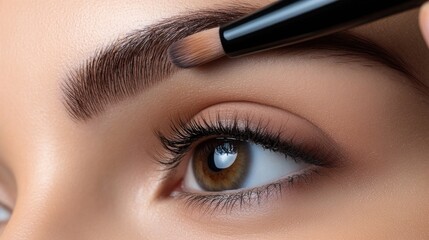 Naklejka premium Close-Up of Eyebrow Makeup Application Technique
