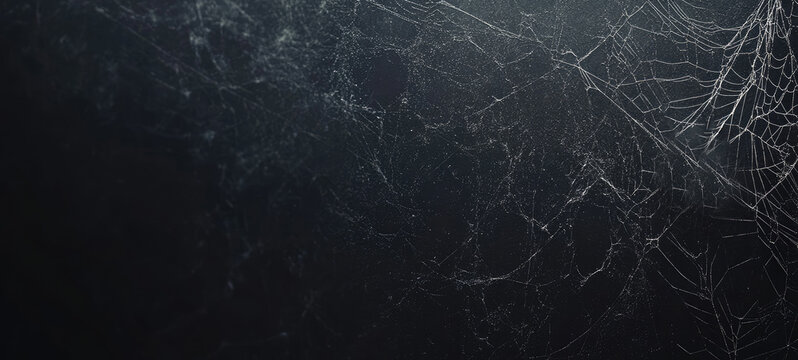 A dark, eerie dark background with subtle gradients and textures, featuring a delicate spider web in the top right corner, creating a spooky and mysterious atmosphere perfect for Halloween.