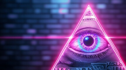 Mystical eye inside a geometric triangle with vibrant neon colors.