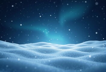 A Magical Winter Landscape with Northern Lights and Falling Snow - A Beautiful Night Scene with a Touch of Christmas Spirit