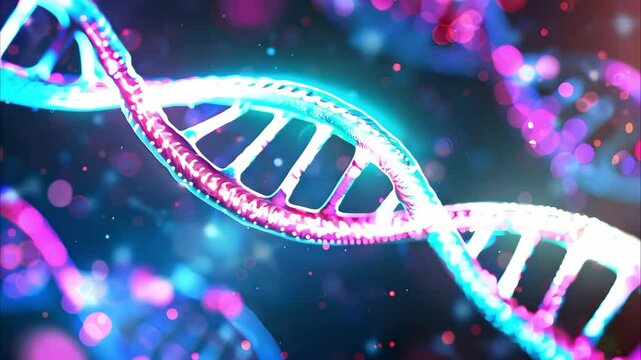 A colorful depiction of a DNA double helix, showcasing its spiral structure and nucleotide sequences.