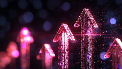 Digital arrows representing growth and progress against a colorful background.