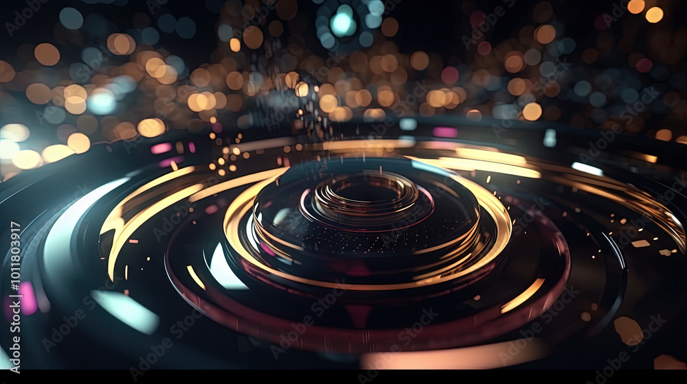 Aufkleber Technology abstract background with hud styled round interface elements in neon tech light.