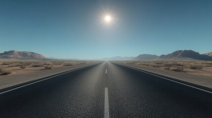 Naklejka premium Endless Desert Road Under Clear Blue Sky