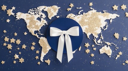 World diabetes day celebration concept with glittering world map and white ribbon design
