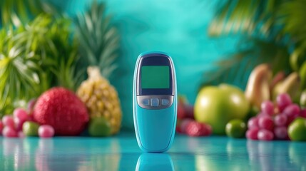 Awareness and health: world diabetes day concept with glucometer and fresh fruits