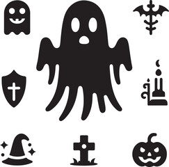 A scary spooky night halloween festival haunted house ghost vector art flat design illustrations