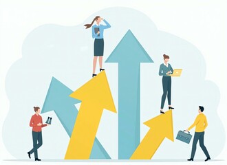 Business Growth and Success Concept - Team with Rising Arrows