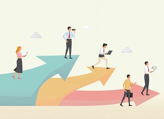 Fototapeta premium Business Growth and Success Concept - Team with Rising Arrows