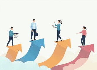 Obraz premium Business Growth and Success Concept - Team with Rising Arrows