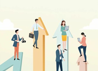Obraz premium Business Growth and Success Concept - Team with Rising Arrows