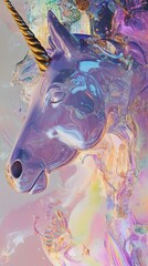 Iridescent Unicorn Sculpture with Shimmering Colors and a Magical Aura. Vertical Card