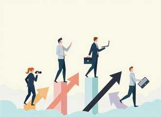 Fototapeta premium Business Growth and Success Concept - Team with Rising Arrows