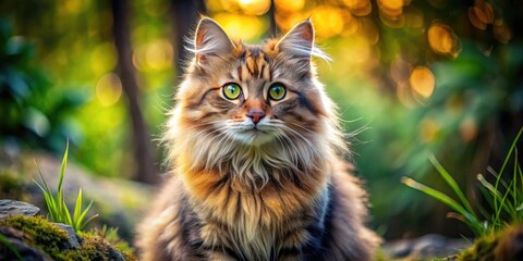 Obraz premium Adorable Cat Bear Hybrid with Fluffy Fur and Playful Expression in a Natural Outdoor Setting