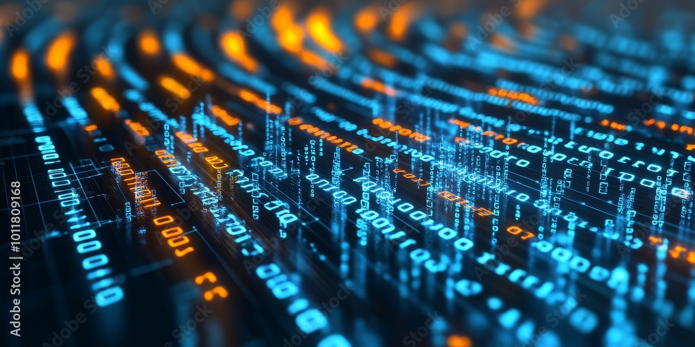 Aufkleber Data-driven Cells: Create a visual of biological cells interconnected with streams of digital data or binary code, symbolizing the integration of biotechnology with compu