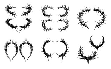 Icon set of wreath, crown of thorns. Simple flat vector illustrations. Isolated on white, transparent background
