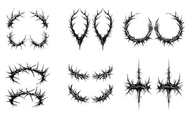 Icon set of wreath, crown of thorns. Simple flat vector illustrations. Isolated on white, transparent background
