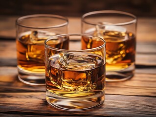 Perfectly served whiskey in glasses with large clear ice cubes