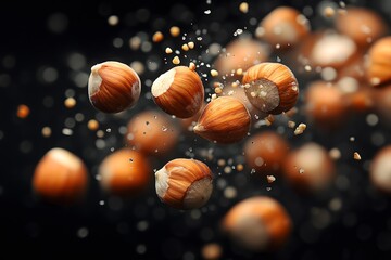 Artistic Arrangement of Nuts on Black Background