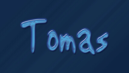 Water bubble 3D text effect of name Tomas 0n blue background.