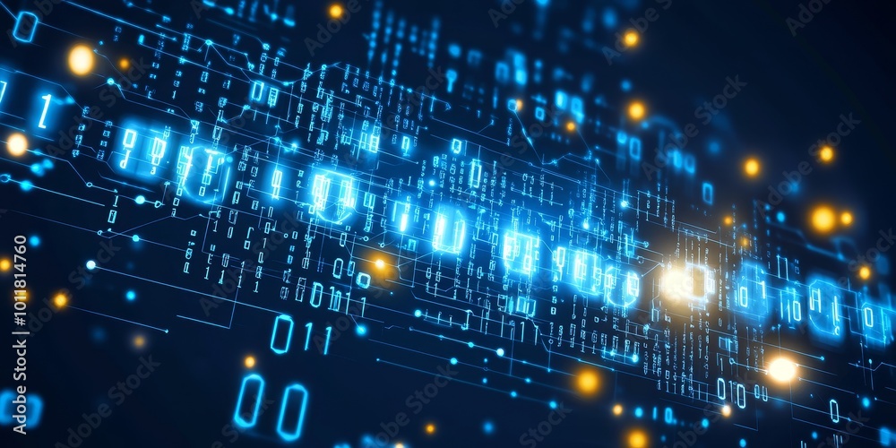 Aufkleber Data-driven Cells: Create a visual of biological cells interconnected with streams of digital data or binary code, symbolizing the integration of biotechnology with compu