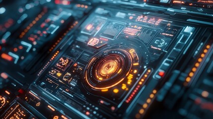 Fototapeta premium Exploring a futuristic user interface filled with glowing elements and intricate designs in a digital workspace environment