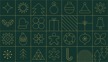 Modern Christmas geometric background with simple line elements. Creative abstract Xmas design. Vector illustration