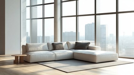 Modern Living Room with Cozy Corner Sofa and City View