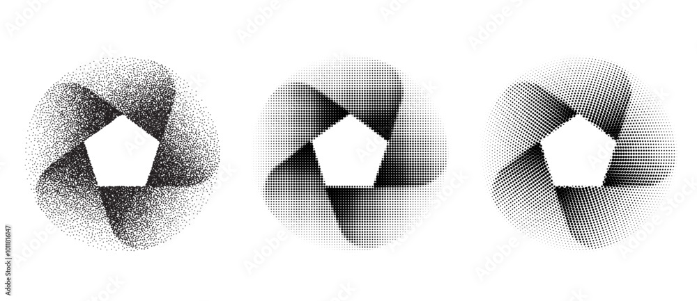 Poster Modern abstract background with stipple circles. Vector dotted design element, icon or logo. Black dots like gradient on a white background.