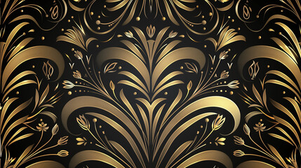 Luxurious golden wallpaper featuring an Art Deco design, ideal as a VIP invitation background. Suitable for printing, fabric, and packaging.

