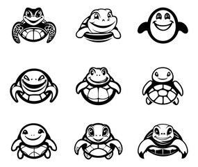 Cut turtle in cartoon, doodle style. 2d flat illustration in logo, icon style. Black and white
