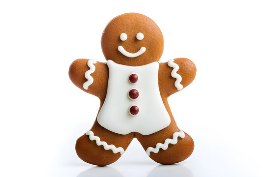 Christmas gingerbread man cookie isolated on white background, 