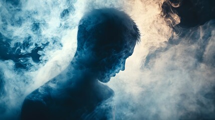 Fototapeta premium A figure s shadow turning into glowing smoke, dissolving into nothing as burnout consumes their presence.