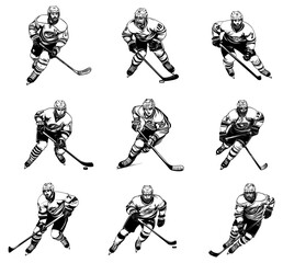 hockey player silhouette NHL sports game vector set design
