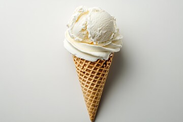 Isolated ice cream scoop on a waffle cone on a white backdrop. Generative Ai