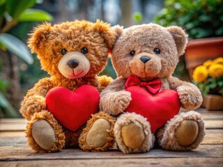 Obraz premium Adorable teddy bears holding hearts, perfect for Valentine's Day and love-themed celebrations
