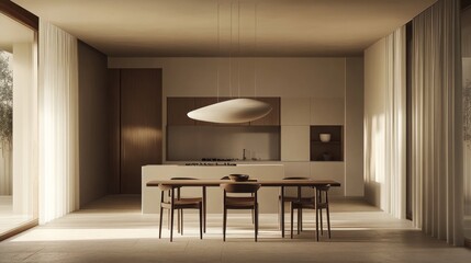 Modern Minimalist Kitchen with Elegant Dining Area