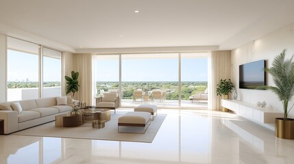 Luxurious contemporary living room with marble floors, gold accents, and a statement chandelier, Taken by Nikon Z7 35mm lens