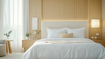 Luxurious master bedroom with a velvet headboard, gold accents, and soft ambient lighting, Taken by Nikon Z7 35mm lens