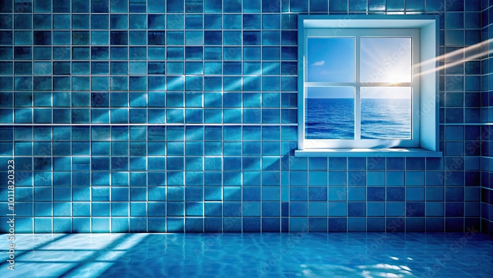 Canvas Prints Sunlit blue tiles create a serene aquatic scene.