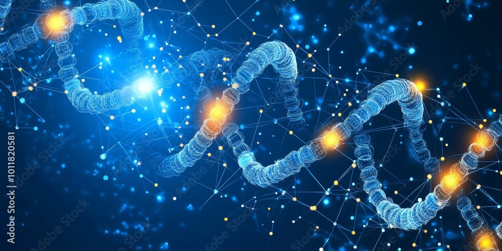 Aufkleber Algorithmic Gene Mapping: Illustrate a complex map of gene connections, with data points, charts, and algorithms visible within the cellular structure, reflecting the bio